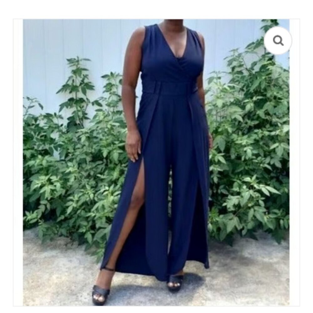 Emma & Michele Sleeveless V Neck Front Slit Legs Jumpsuit  6